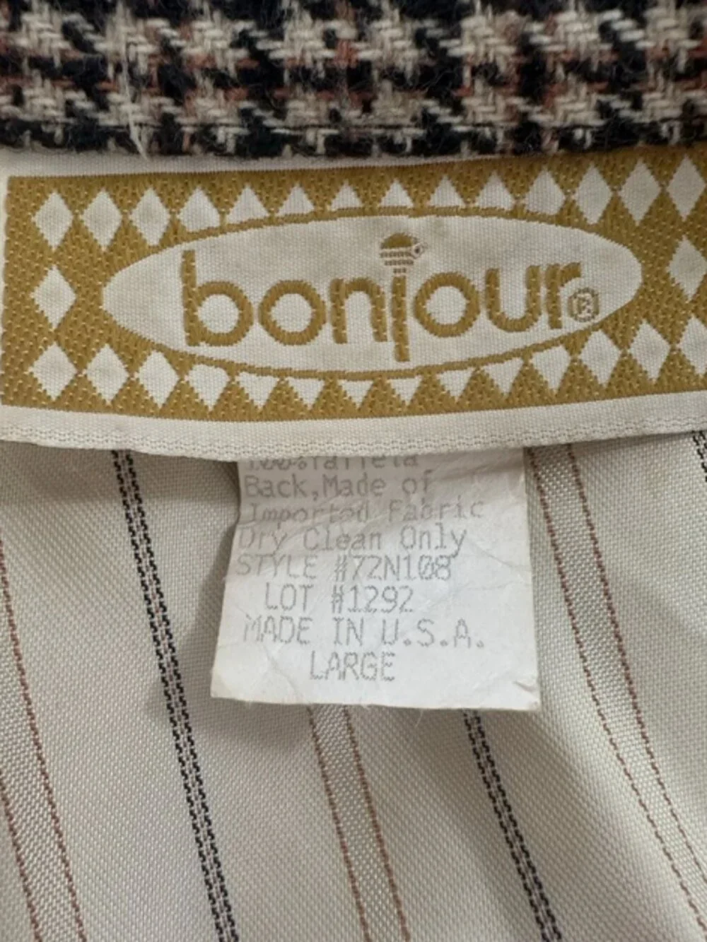 Vintage BONJOUR Vest Brown Wool Tartan Plaid Tweed Patchwork Size Large 80s